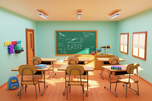 Free PSD 3d illustration of school classroom