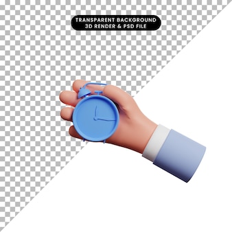 3d illustration of simple icon concept time hand holding alarm