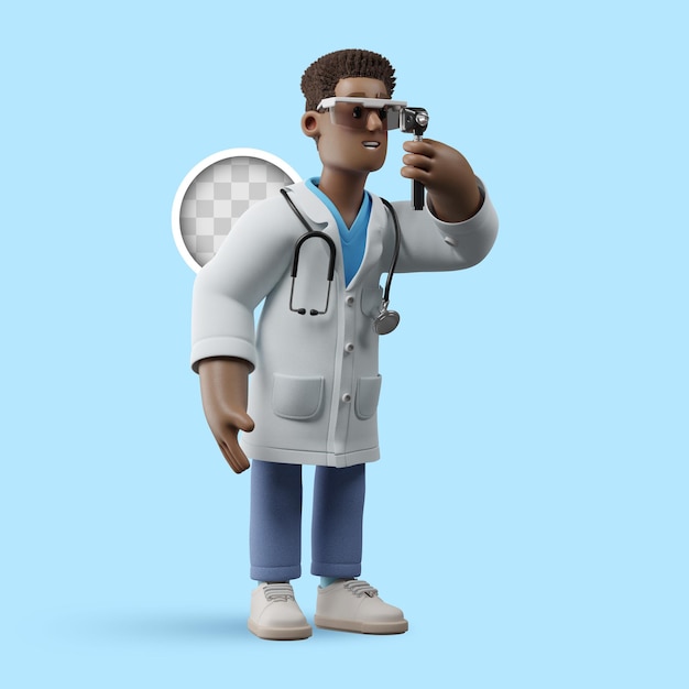 Free PSD 3d illustration specialized doctor otolaryngologist checking