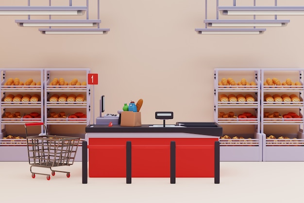 Illustrazione 3d del supermercato