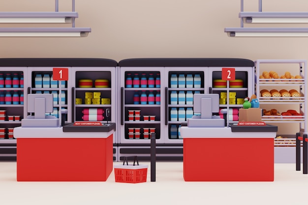 PSD gratuito illustrazione 3d del supermercato