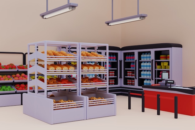 PSD gratuito illustrazione 3d del supermercato