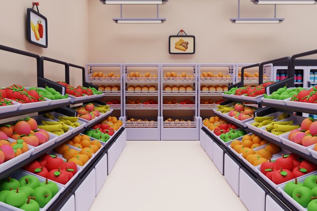 3d illustration of supermarket