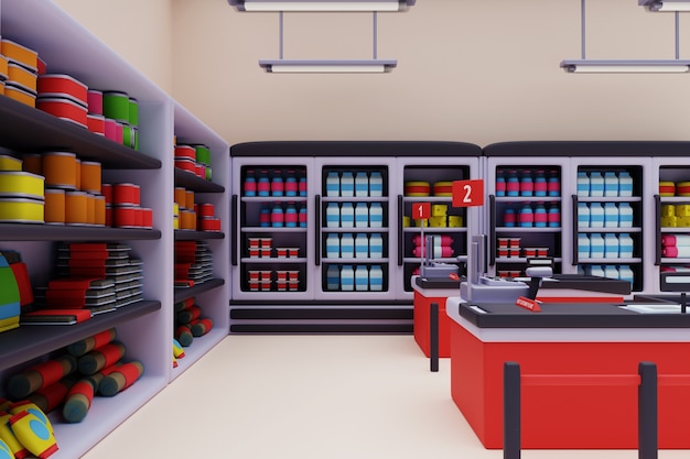 Free PSD 3d illustration of supermarket