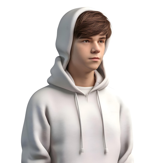 3d illustration of a teenage boy in a white hoodie