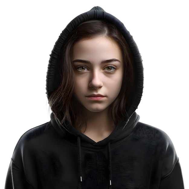 Free PSD 3d illustration of a teenager in a black hoodie on a white background