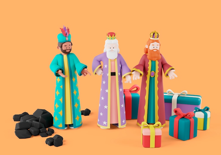 Free PSD 3d illustration of three wise men celebration