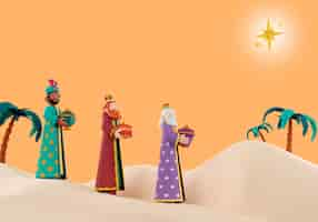 Free PSD 3d illustration of three wise men celebration