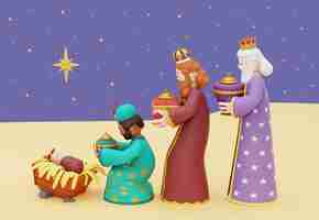 Free PSD 3d illustration of three wise men celebration