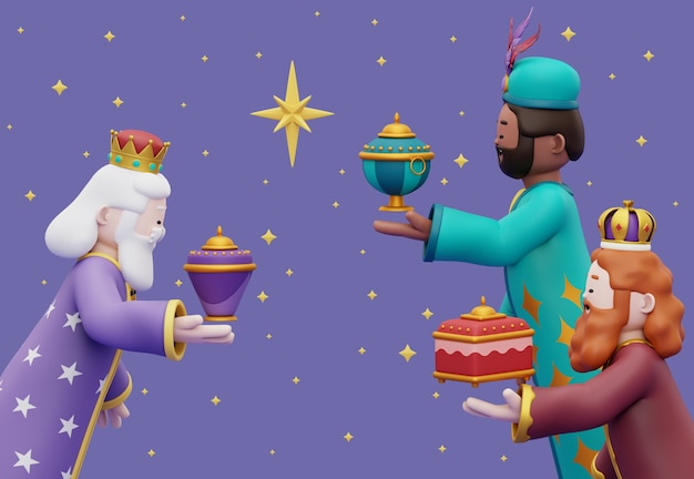 3d illustration of three wise men celebration