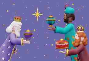 Free PSD 3d illustration of three wise men celebration