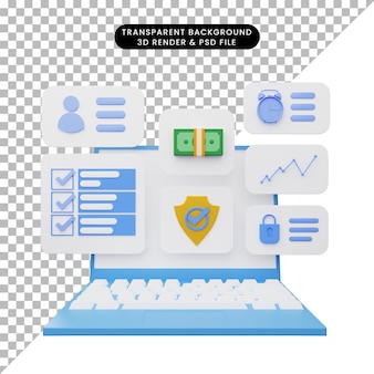 3d illustration of user interface on laptop