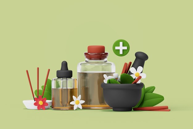 3d illustration with alternative medicine composition