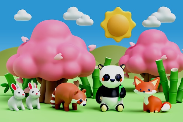 Free PSD 3d illustration with animals