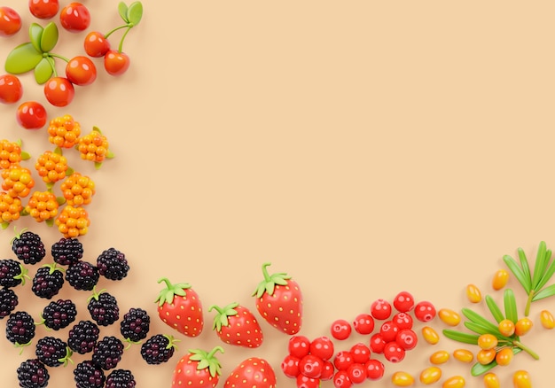 Free PSD 3d illustration with berries still life