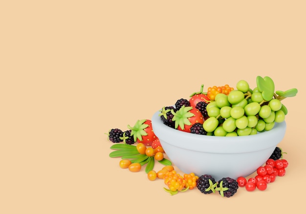 Free PSD 3d illustration with berries still life