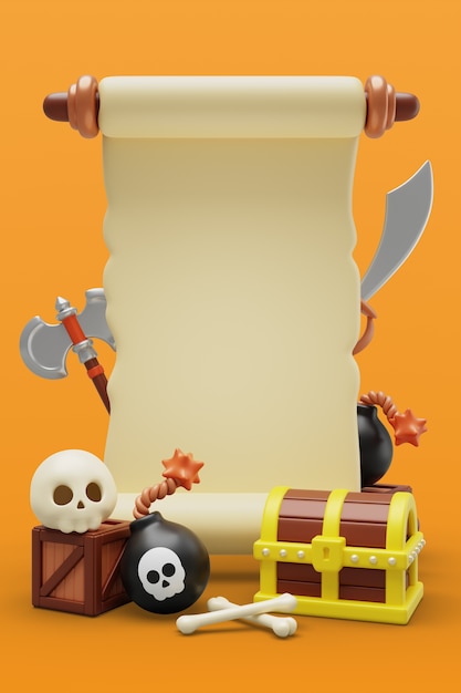 PSD gratuito illustrazione 3d con banner di vendita di pirati vuoti