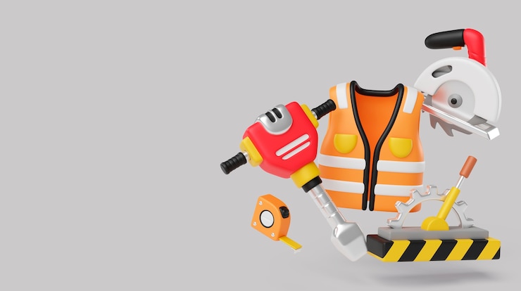 Free PSD 3d illustration with construction work composition