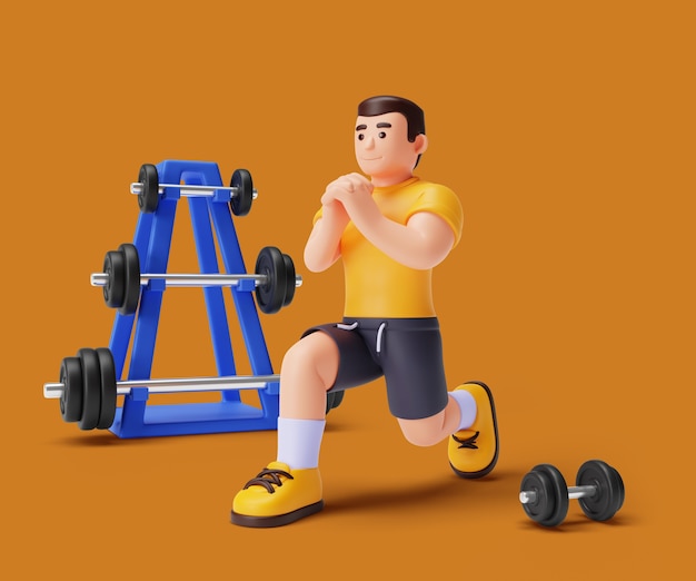 Free PSD 3d illustration with gym personal trainer character