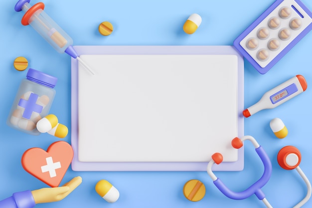 3D-иллюстрация с медицинскими и аптечными пустыми баннерами