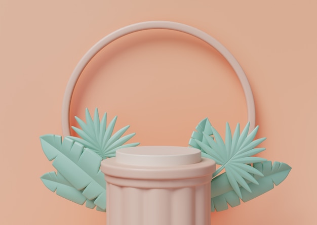 3d illustration with peach colored podium