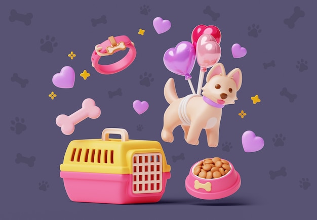 Free PSD 3d illustration with pets still life