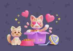 Free PSD 3d illustration with pets still life