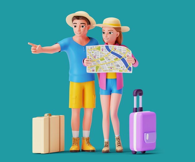 3d illustration with travel tourists characters