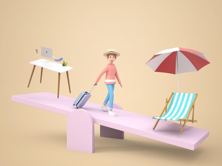무료 PSD 3d 일러스트레이션 여성은 여름 휴가 여행을 즐깁니다.