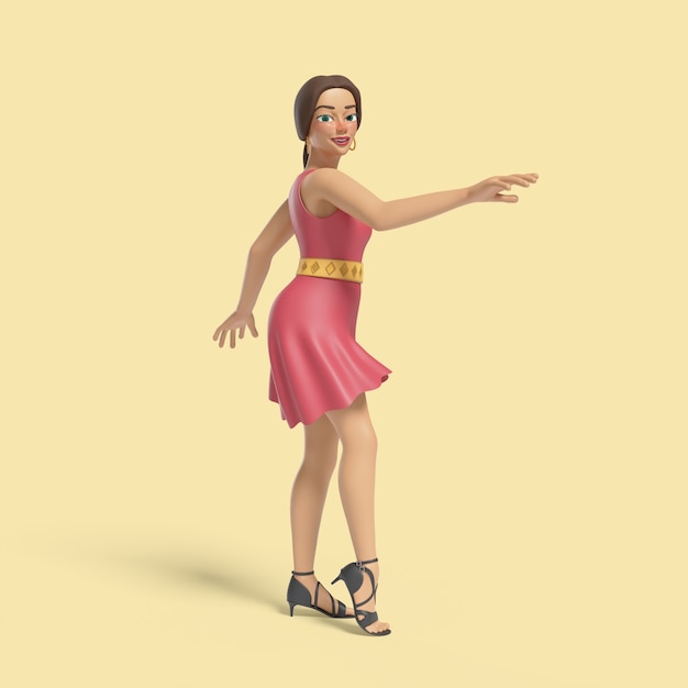 PSD gratuito illustrazione 3d della donna che mostra una posa di ballo