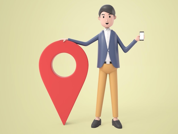 3d illustration young businessman use smartphone application search location