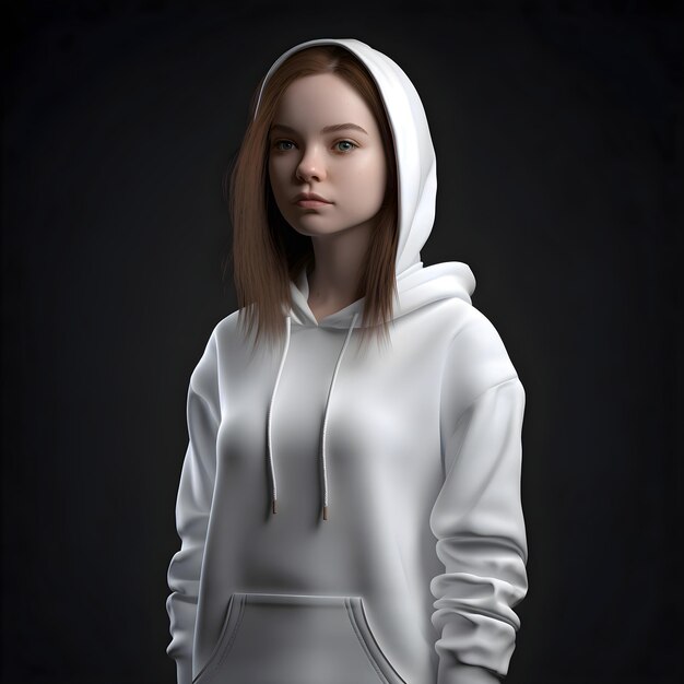 Free PSD 3d illustration of a young woman in a white hoodie