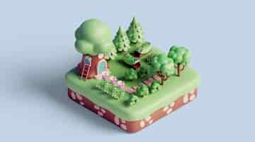 Free PSD 3d isometric landscape with nature elements