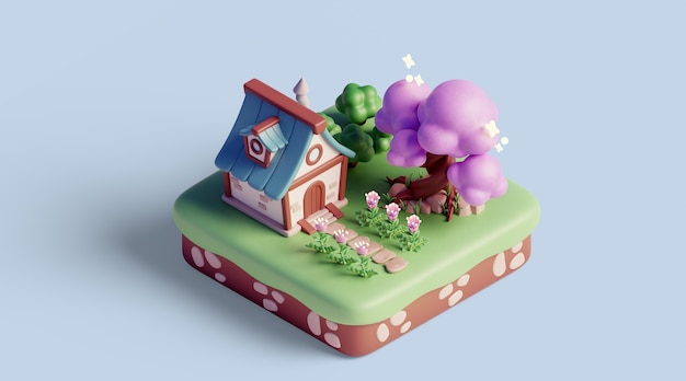 Free PSD 3d isometric landscape with nature elements