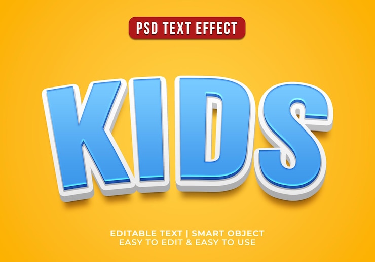 Free PSD 3d kids blue text effect