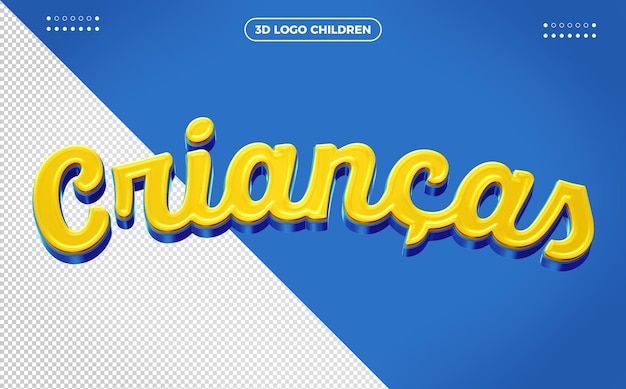 3D Kids Logo Isolated on Blue Background – Free PSD Download