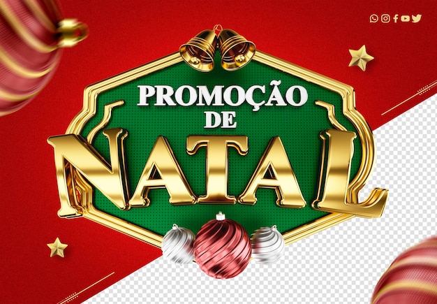 PSD gratuito promozioni natalizie con etichetta 3d buon natale in portoghese per i social media digitali feliz natal