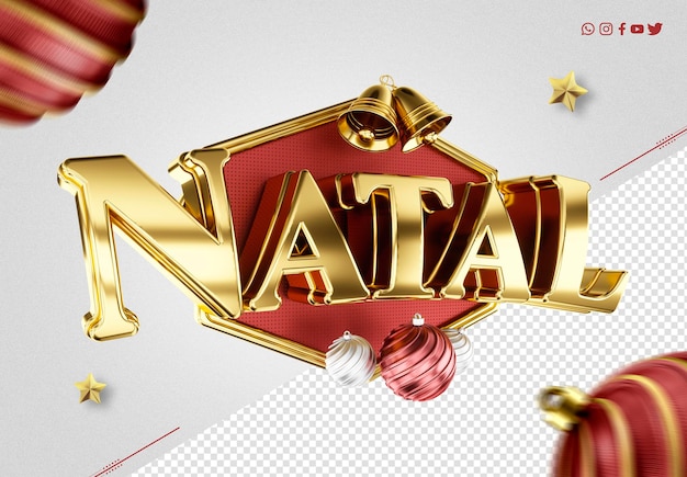 PSD gratuito promozioni natalizie con etichetta 3d buon natale in portoghese per i social media digitali feliz natal