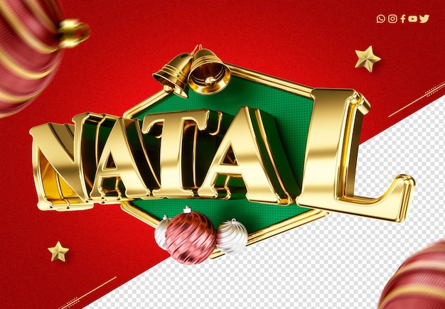 PSD gratuito promozioni natalizie con etichetta 3d buon natale in portoghese per i social media digitali feliz natal