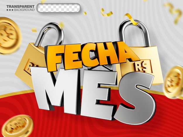 3d label close month supermarket promotion retail logo fecha mes in brazil