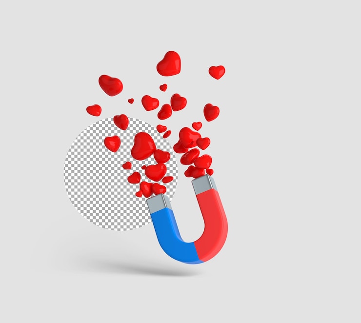 Free PSD 3d large magnet attracting hearts