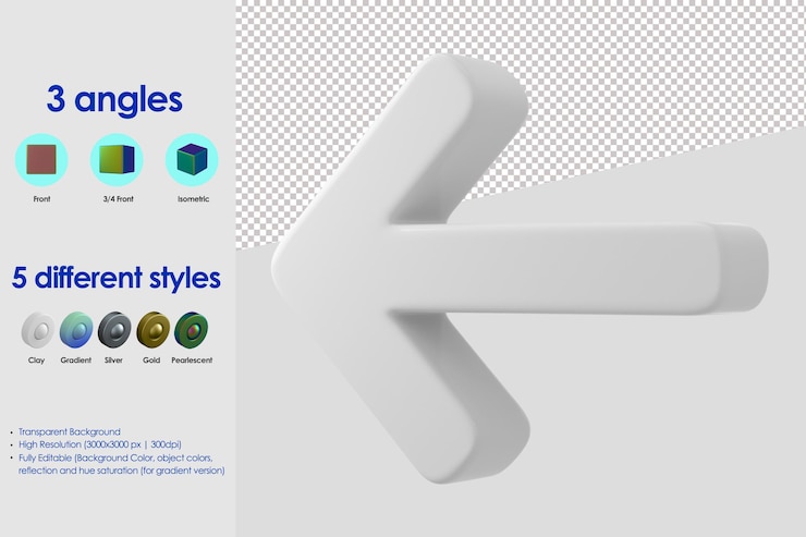 Free PSD 3d left arrow icon