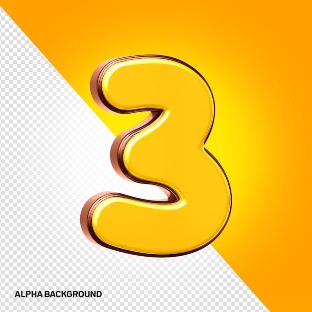 Free PSD a 3d letter 3 with a yellow background.