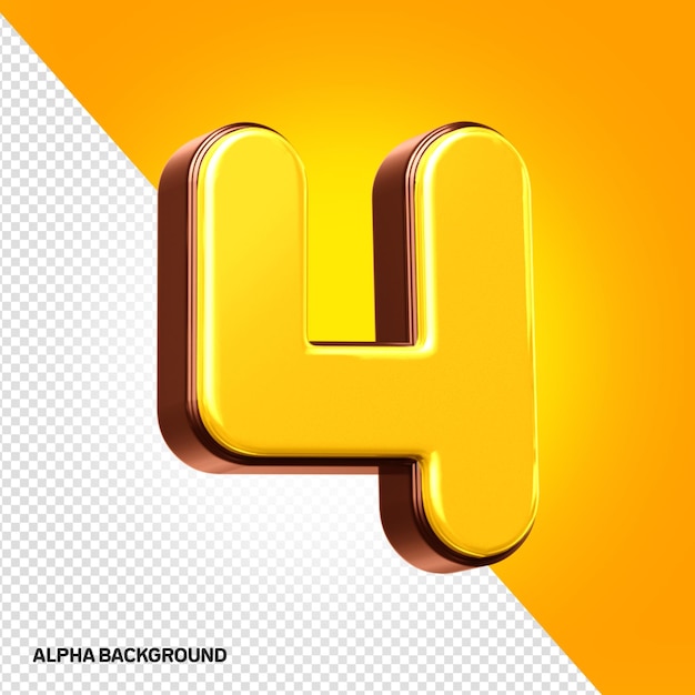 Free PSD a 3d letter 4 with a yellow background.