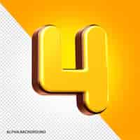 Free PSD a 3d letter 4 with a yellow background.