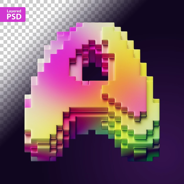 3d letter made of colorful pixels