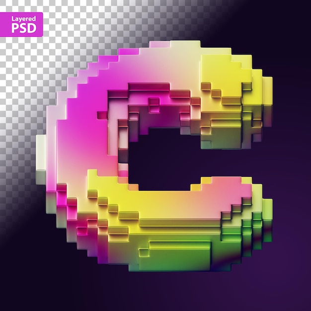 3d letter made of colorful pixels