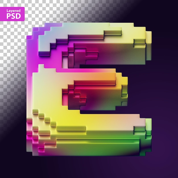 Free PSD 3d letter made of colorful pixels