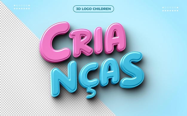 PSD gratuito logo 3d per campagne per la giornata dei bambini blu con rosa
