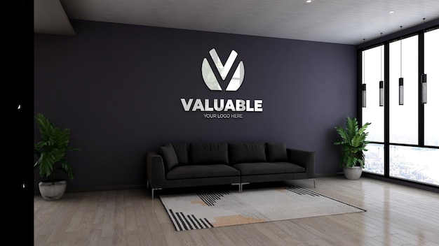 3d logo mockup in modern office lobby waiting room